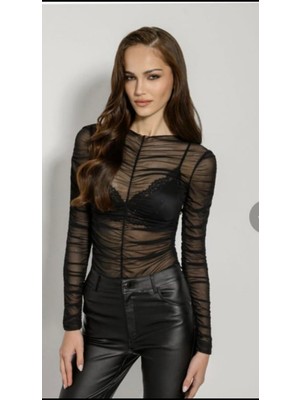 Modabella Kadın Tül Büzgülü Bluz
