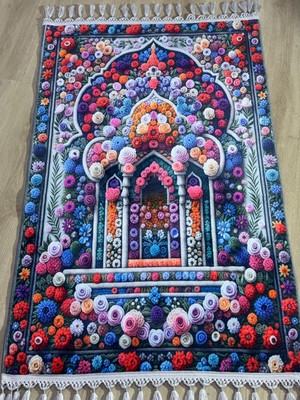 Dokuma Taban Örgü Püsküleri ve Ipek Kadar Yumuşak Yüzeyiyle Bambu Seccade Namazlık 80X125 cm Ramazan Hac  Umre Hediyesi
