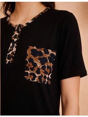 Siyah Leoparlı Kadın Pijama Takımı