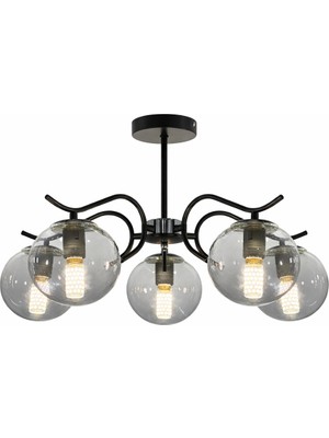 Esslight Lavin 5 Li Plafonyer Füme Glop Camlı Salon Mutfak Yatak Odası Avize