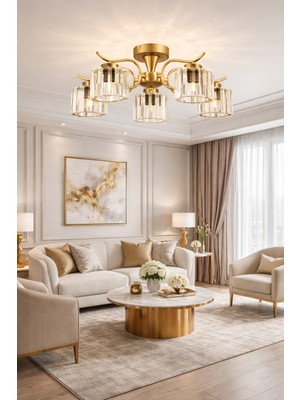 Esslight Miliç 5 Li Eskitme Plafonyer Kristal Taşlı Salon Mutfak Yatak Odası Avize