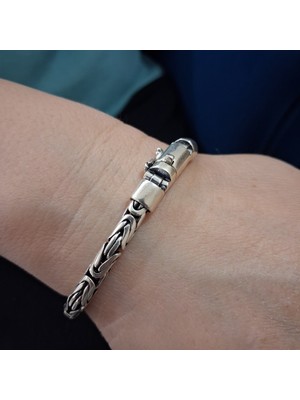 Bir Gümüş Aşkı Yeni Model 925 Ayar Gümüş Yuvarlak Kral Kutu Kilit Bileklik