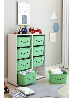 Dekozum Kids Gülen Yüzlü 8 Large Sepetli Dolap Oyuncak Dolabı Çok Amaçlı Mutfak Banyo Kiler Dolabı