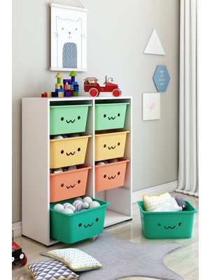 Dekozum Kids Gülen Yüzlü 8 Large Sepetli Dolap Oyuncak Dolabı Çok Amaçlı Mutfak Banyo Kiler Dolabı