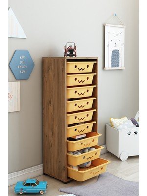 Dekozum Kids 9 Sepetli Gülücüklü Dolap Oyuncak Dolabı Çok Amaçlı Mutfak Banyo Kiler Dolabı Atlantikçam