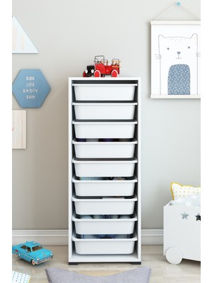 Dekozum Kids Oyuncak Dolabı Çok Amaçlı Dekoratif Oyuncak Box Sepetli Dolap 9 Sepetli