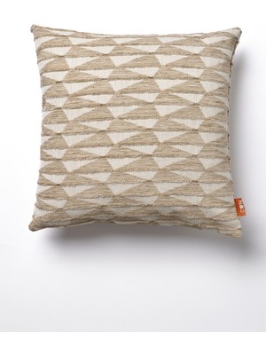 The Kun Jakarlı Dokuma Geometrik Desenli Kırlent Kılıfı-Krem