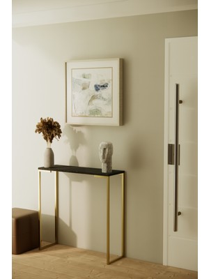 Solto Home AF23-26  Siyah Mermer Desen Raf Altın Metal Dresuar - Konsol - Stant – Sehpa