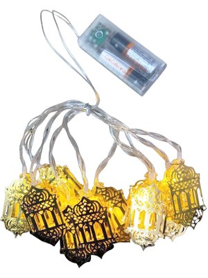Go İthalat Robinanka Ramazan Kandili MODEL=10PCS   Gold Metal   Pilli  Dekoratif LED Işık - Lamba  2mt Kablo