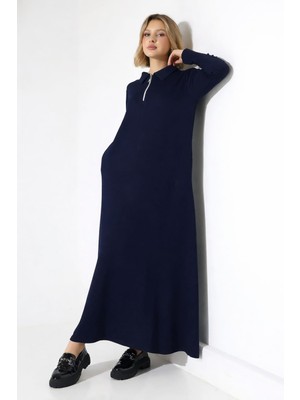 Lubiti Büyük Beden/tesettür Modal Elbise/gömlek Yaka Yarım Fermuarlı Gizli Cepli