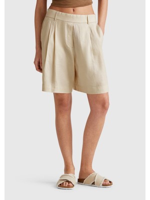 United Colors Of Benetton Bej Kadın / Kız KDN_%100 Keten Arka Beli Lastikli Pileli Relax Fit Bermuda Şort Model Kodu: ( 4AGHD901V152)
