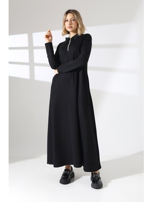 Lubiti Büyük Beden/tesettür Modal Elbise/gömlek Yaka Yarım Fermuarlı Gizli Cepli