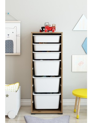 Dekozum Kids 6 Sepetli Oyuncak Dolabı Oyuncak Box Oyuncak Saklama Kutusu