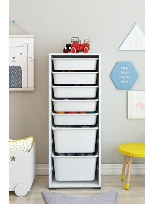 Dekozum Kids 7 Sepetli Oyuncak Dolabı Oyuncak Kutusu Oyuncak Saklama Box