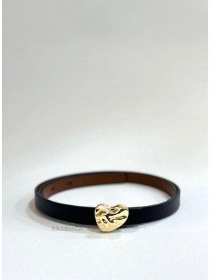 Erdesign Kadın Kemer Siyah Kalp Detaylı Kemer Pantolon Kemeri Etek Kemeri Elbise Kemeri