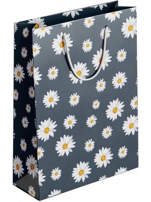 Özbience Şık Papatya Desenli Karton Çanta 37X28X11 Cm, Hediye ve Alışveriş Için Ideal