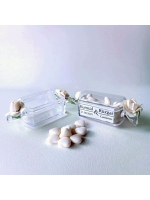 MEKECE Nikah Şekeri Hediyeliği (50 Adet) Kalp Şekerli Bayram Şekeri Şeklinde Mika Kutu NKS-291B