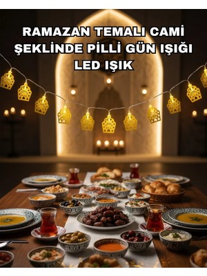 Twin Store Dekoratif Ramazan LED Işık Pilli Cami Tasarımlı Zincir Aydınlatma