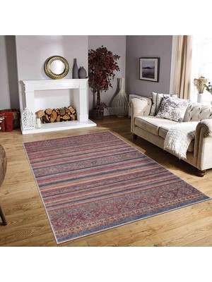 Aren Halı Sierpe Çizgili Etnik Multi Polyester ve Pamuklu Kaydırmaz Tabanlı Yıkanabilir Dijital Baskı Hal