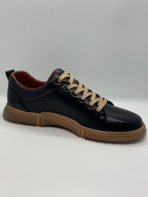 Güven Ayakkabı Dünyası Kauçuk Tabanlı Hakiki Deri Siyah Bağcıklı Erkek Spor Ayakkabı