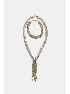 Royaleks 2'li Boncuklu Gerdanlık Kolye - Kahverengi