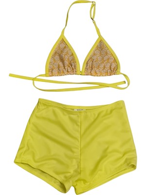 Glowzia Sarı Desenli Kız Çocuk Şortlu Bikini Takımı