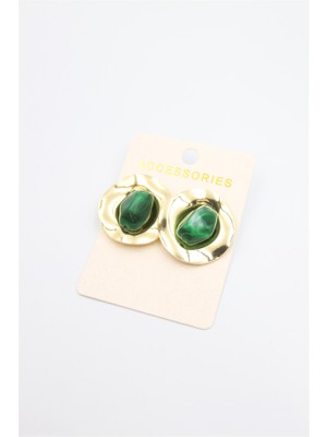 Royaleks Taşlı Metal Küpe - Yeşil