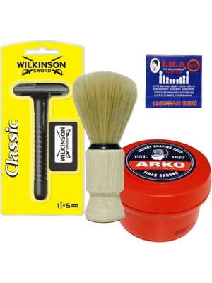 Atamanstore Wilkinson Classic Tıraş Makinesi, Arko Kase Tıraş Sabunu, Ahşap Tıraş Fırçası, Kibrit Kantaşı, Tıraş Seti