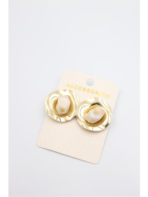 Royaleks Taşlı Metal Küpe - Krem