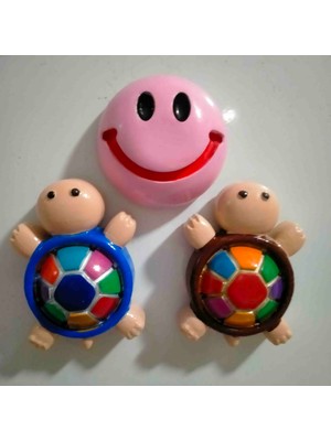 Kaplumbağa Magnet (2ADET), Gülen Yüz (1 Adet), Buzdolabı Mıknatısı, Dolap Süsü