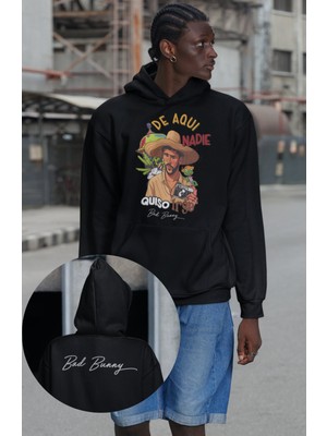 Fuddy Moda Unisex Bad Bunny De Aqui Nadie Ense Baskılı Kapüşonlu Sweatshirt, Oversize Rapper Temalı Hoodie