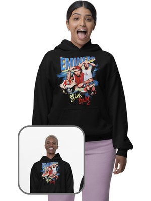 Fuddy Moda Unisex Eminem Slim Shady Baskılı Kapüşonlu Sweatshirt, Oversize Rapper Temalı Hoodie