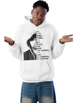 Fuddy Moda Unisex Eminem Albümler Yazılı Kapüşonlu Sweatshirt, Oversize Rap Müzik Baskılı Hoodie