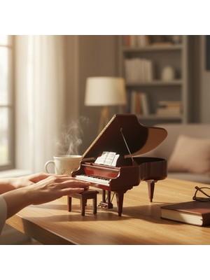 Keyfim Shop Dekoratif Kahverengi Ahşap Piyano Biblosu