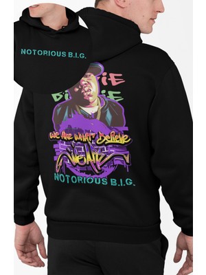 Fuddy Moda Unisex The Notorious B.ı.g. Sırt Baskılı Kapüşonlu Sweatshirt, Oversize Rap Müzik Temalı Hoodie