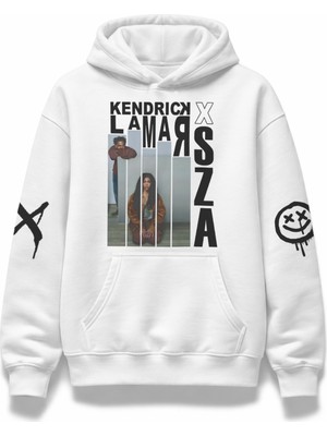 Fuddy Moda Unisex Sza x Kendrick Lamar Kol Baskılı Kapüşonlu Sweatshirt, Oversize Rap Müzik Temalı Hoodie