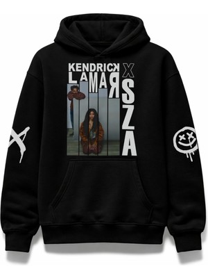 Fuddy Moda Unisex Sza x Kendrick Lamar Kol Baskılı Kapüşonlu Sweatshirt, Oversize Rap Müzik Temalı Hoodie