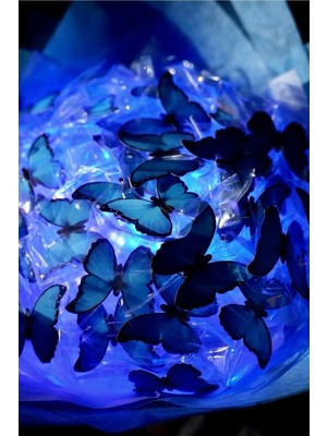 Özbience Mavi LED Işıklı Kelebek Buketi, Sevgili, Doğum Günü, Anne, Arkadaş Hediye