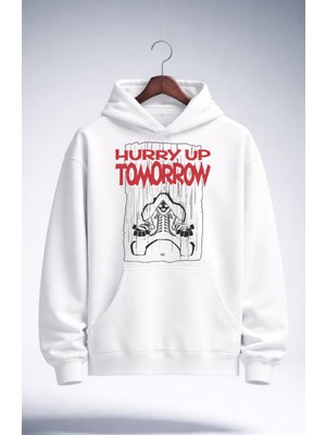 Fuddy Moda Unisex Hurry Up Tomorrow Yazılı Kapüşonlu Sweatshirt, Oversize The Weeknd Baskılı Hoodie