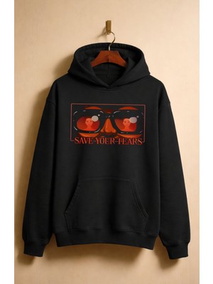 Fuddy Moda Unisex Save Your Tears Yazılı Kapüşonlu Sweatshirt, Oversize The Weeknd Baskılı Hoodie