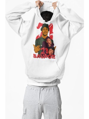 Fuddy Moda Unisex 21 Savage Baskılı Kapüşonlu Sweatshirt, Oversize Rapper Temalı Hoodie