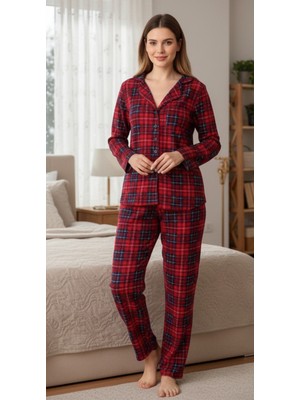 Kırmızı Ekose Kadın Pijama Takımı