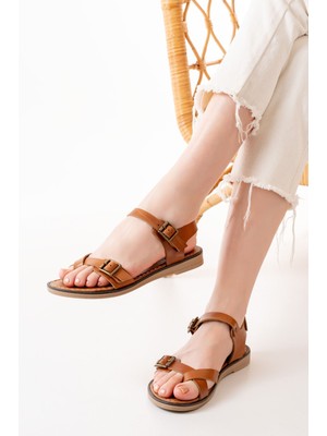 Arda A205-091 Hakiki Deri Taba Kadın Sandalet  Ortopedik Taban Bayan Sandalet