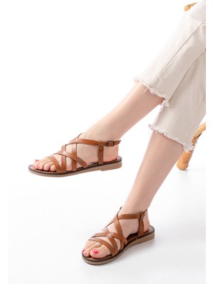 Arda Taba Hakiki Deri Kadın Sandalet - A205-017 Ortopedik Günlük Rahat Model