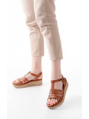 Arda A730-142 Hakiki Deri Taba Kadın Sandalet - Ortopedik Konfor Taban