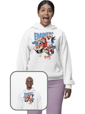 Fuddy Moda Unisex Eminem Slim Shady Baskılı Kapüşonlu Sweatshirt, Oversize Rapper Temalı Hoodie