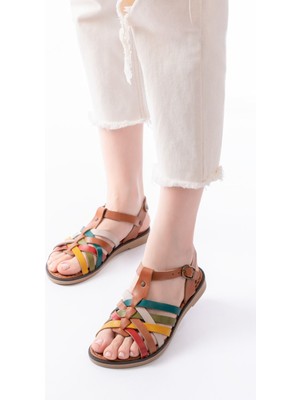 Arda A05-208 Hakiki Deri Multi Renkli Kadın Sandalet - Ortopedik Konfor Taban