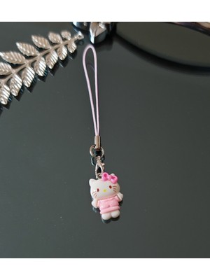 Özbience Pembe Ipli Hello Kitty Telefon Askısı Charm ve Çanta Anahtarlık Süsü