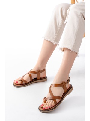 Arda A205-08 Hakiki Deri Taba Kadın Sandalet - Ortopedik Konfor Taban