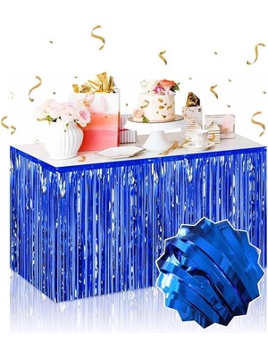 Esranın Dünyası Buğz Kendinden Yapışkanlı Mavi Metalize Püsküllü Masa Eteği